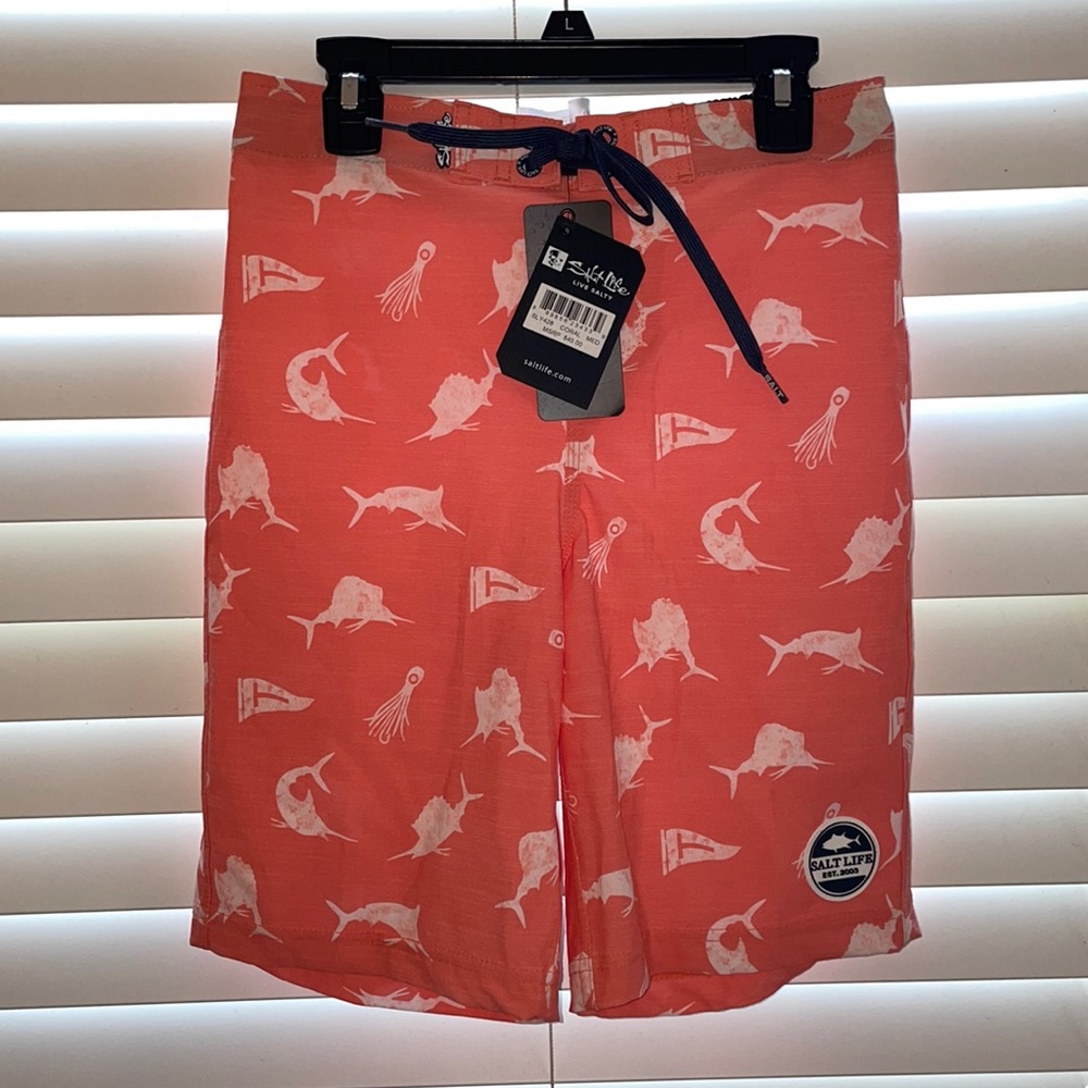 NWT Salt Life Youth Med Coral Board Shorts, Swim Trunks
